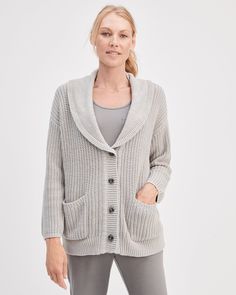 + Design: Long sleeve. Shawl collar. Hits at hip. Front pockets. Drop shoulder. Ribbed at collar, wrist, and hem. Material: 60% Cotton, 40% AcrylicCare: Machine Wash; Lay Flat To DryImported | Shawl Collar Cardigan Sweater Talbots Shawl Collar Cardigan, Collar Cardigan, Classic Style Women, Grey Cardigan, Layered Look, Cardigan Tops, Shawl Collar, Womens Cardigan, Modern Classic