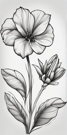 an ink drawing of two flowers on a white background, one is black and the other is gray