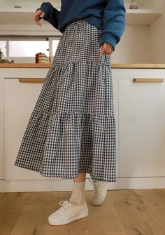 Checkered Midi Skirt, Checkered Long Skirt Outfit, Checkered Midi Skirt Outfit, Checkered Maxi Skirt, Checkered Maxi Skirt Outfit, Long Gingham Skirt, Gingham Midi Skirt, Black Checkered Skirt Outfit, Gingham Maxi Skirt Outfit