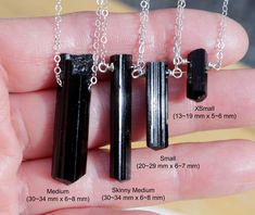 "- Made with Top Quality (AAA) Genuine Raw Black tourmaline. - This necklace is available in sterling silver or gold filled. - This is available in 5 sizes XSmall: 13~19 mm x 5~6 mm Small: 20~29 mm x 6~7 mm Skinny Medium: 30~34 mm x ~6 mm THIS SIZE CAN BE FRAGILE BECAUSE OF THE THICKNESS VS LENGTH Medium : 30~34 mm x 6 ~ 8 mm Large: 35~40 mm x 6 ~ 8 mm - These are raw stones. If you want a specific stone, I can send you photos while I fill your order after the purchase. Please msg me in \"note t Handmade Black Jewelry For Personal Use, Handmade Black Necklace For Personal Use, Rectangular Tourmaline Jewelry For Gifts, Rectangular Tourmaline Jewelry Gift, Handmade Black Necklace, Black Tourmaline Jewelry As Gift, Black Tourmaline Jewelry Gift, Handmade Black Necklaces, Black Tourmaline Necklace