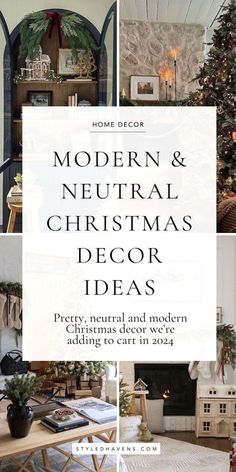 Christmas Tree Inspiration Neutral, Fancy Christmas Decor Ideas, Organic Modern Christmas Mantle, Christmas Tree Shelf Decor, Fireplace Decor With No Mantle, Earth Tone Christmas Tree Decorations, Minimal Christmas Outdoor Decor, Pretty Mantle Decor, Simple Elegant Christmas Decor Ideas