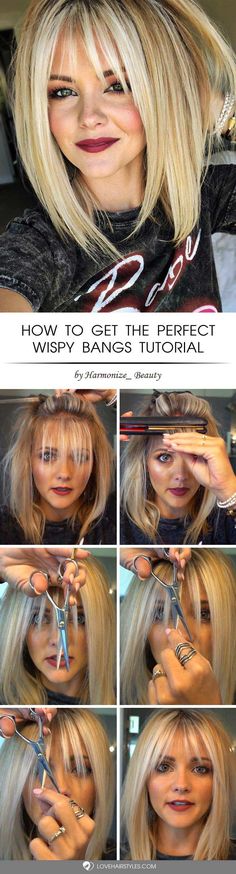 How To Make Wispy Bangs, How To Cut Wispy Bangs Tutorial, How To Cut Fringe Bangs, Style Wispy Bangs, How To Cut Wispy Bangs, Cut Wispy Bangs, Whisky Bangs, Wispy Fringe Bangs, Wispy Fringe