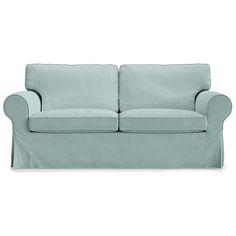 a light blue couch on a white background