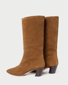 FINAL SALE The Cleo Cacao Suede Calf Boot by Loeffler Randall is a mid-heel bot crafted in a brown split suede with an angled heeled and padded footbed. 2-inch heel. Upper: 100% Cow LeatherOutsole: 100% Bovine Leather #CLEO-SPLS-CACAO Mid Heel Boots, Denim Hat, Black Ballet Flats, Loeffler Randall, Boot Pumps, Wide Calf, 2 Inch Heels, Mid Calf Boots, Mid Heel