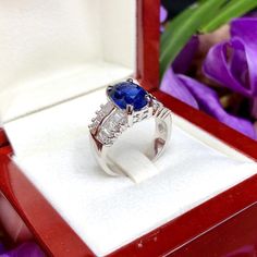 "IN STOCK! Ready for shipping. Free ring sizing! ENJOY OUR WORRY-FREE SERVICE AND THE DAZZLING, GENUINE JEWELRY WE DESIGN AND HANDCRAFT WITH LOVE❤️ ABOUT THE ITEM: OMG, when our goldsmith showed me this ring right after completion, I literally screamed! This GORGEOUS, natural 5.20 TCW BLUE SAPPHIRE, STUNNING-DESIGN ring is just so beautiful! EXTREMELY STUNNING! With a 3.94 carats Certified HEATED, CEYLON, ROYAL BLUE SAPPHIRE. This ring offers an important statement of who you are with a jumbo, R Gia Certified Baguette Cut White Gold Sapphire Ring, Blue Sapphire Ring Baguette Cut For Formal Occasions, Blue Baguette Cut Sapphire Ring For Formal Occasions, White Gold Baguette Cut Sapphire Rings, Platinum Sapphire Ring With Radiant Cut For Gift, White Gold Baguette-cut Sapphire Ring In Platinum, Formal Baguette Cut Sapphire Ring In Platinum, Baguette Cut Sapphire Ring In Platinum, Formal Sapphire Solitaire Wedding Ring