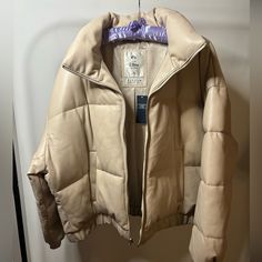 New With Tags! Soft Vegan Leather That Is Wind And Water Resistant. Color Is Light Taupe. Size Xl Cream Puffer Outerwear For Cold Weather, Cream Casual Puffer Jacket For Fall, Casual Cream Puffer Jacket For Fall, Cream Puffer Jacket With Padded Collar For Fall, Chic Beige Puffer Outerwear, Black Faux Fur Jacket, Fuzzy Coat, Abercrombie Jeans, Green Utility Jacket