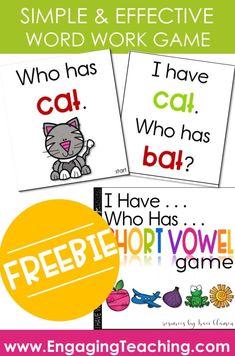 three posters with words and pictures to help students learn how to use the word game