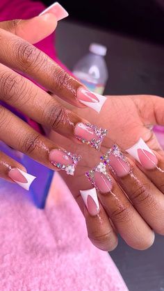 Duck Nails, Nails Design With Rhinestones, Colored Acrylic Nails, Girly Acrylic Nails, Cute Acrylic Nail Designs, French Tip Acrylic Nails, Her Nails