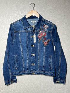 Max Studio Denim Floral Embroidered Design Button Jacket Women’s Size Small-NWT. Casual Denim Jacket With Multicolor Embroidery And Pockets, Embroidered Cotton Denim Jacket For Fall, Embroidered Long Sleeve Denim Jacket For Fall, Casual Embroidered Denim Jacket For Winter, Embroidered Denim Jacket For Fall, Long Sleeve Denim Jacket With Floral Embroidery For Fall, Denim Jacket With Floral Embroidery For Fall, Spring Outerwear With Multicolor Embroidery And Patch, Casual Denim Jacket With Multicolor Embroidery