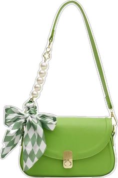 Trendy Shoulder Bag With Pearl Handle As Gift, Elegant Green Shoulder Bag For Summer, Elegant Shoulder Bag For Spring Gift, Elegant Large Capacity Baguette Bag For Spring, Spring Shoulder Bag With Pearl Handle, Elegant Green Square Baguette Bag, Trendy Spring Bags With Pearl Handle, Elegant Crossbody Baguette Bag For Spring, Spring Rectangular Shoulder Bag With Pearl Handle