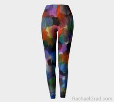 Gorgeous colorful leggings with an abstract brushstroke pattern based on an original painting from artist Rachael Grad. This Sami abstract art print has blue, purple, yellow, pink, orange, gray brushstrokes. My original artwork has been printed on luxury fabric by a professional then hand sewn in Canada. 100% Canadian Made: Sami leggings are made to order and designed, fabric manufactured, printed, packaged in shipped all from Canada. 100% Canadian Made: Leggings are made to order and designed, Bleached Leggings, Fashionable Mom, Moms And Daughters, Rainbow Leggings, Colorful Outfits, Striped Art, Legging Fits, 6 Month Baby, Matching Leggings