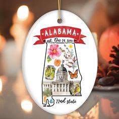 Artistic Alabama State Themes and Landmarks Christmas Ornament Ceramic Ornament OrnamentallyYou Oval Heart Of Dixie, Southern Elegance, State Ornaments, Plaid And Leopard, Packing Slip, Engagement Ornaments, Alabama State, Capitol Building, Photo Ornaments