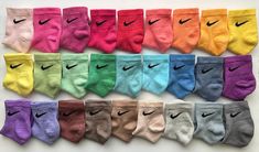 FAST SHIPPING! Colorful socks to brighten up your outfit, match your style, and Dri-FIT for comfort and Dryness.  Medium (6-8 M/6-10 W) Large (8-12 M/10-13 W) DESCRIPTION -Hand dyed Nike Dri-FIT socks  -Each pair is made to order -Color is set with fixative -Washed and dried -Instagram: @dyeified COLORS MAY VARY -Photos do not represent exact color -Shade of color is different for each pair -Color may fade on heel and pads of feet after use  SOCK CARE -Wash in warm water with mild detergent by hand or in washing machine inside out with similar colors -Hang dry for best color retention SOCK INFORMATION -Cushioning under forefoot and heel -Dri-FIT technology -Band around arch provides support -Breathable knit pattern -Reinforced heel and toe -61-67% cotton/30-36% polyester/2% spandex 1% nylo Nike Socks Colorful, Colorful Nike Socks, Nike Socks Ankle, Summer Nike Shoes, Dyed Nike Socks, Converse Socks, Dri Fit Socks, Socks Aesthetic, Summer Socks