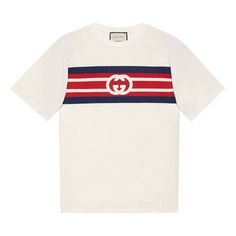 Men's GUCCI SS21 Interlock Double G Stripe Printing Short Sleeve Creamy White T-Shirt 616036-XJDAG-9095 White Sporty Gucci Top, Sporty White Gucci Tops, Gucci Short Sleeve Logo Top, Gucci Classic Short Sleeve Top, Classic Gucci Short Sleeve Top, Gucci Men, Creamy White, White T Shirt, Stripe Print