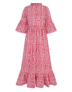 Rosewood Border Savannah Dress Folk Style Cotton Dress With Traditional Patterns, Traditional Festive Midi-length Dress, Traditional Floral Print Midi Dress, Traditional Embroidered Midi Dress, Traditional Midi-length Spring Dresses, Traditional Midi Length Spring Dresses, Traditional Midi Dress For Spring, Traditional Spring Midi Dress With Floral Print, Traditional Spring Midi Dress