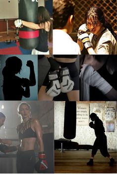 the collage shows various images of women in boxing gear