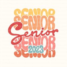 the words senior senior senior seniors are shown in different colors and font styles on a white background