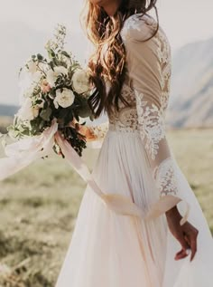 Long Sleeve Rustic Weding Dresses Lace Appliqued Ivory Beach Wedding Dress AWD1159-SheerGirl Rustic Wedding Dresses Country, Scoop Wedding Dress, Rustic Wedding Dress Lace, Country Wedding Gowns, Beach Bridal Dresses, Sleeved Wedding, Boho Bridal Gowns, Cheap Wedding Dresses Online, Bridal Dresses Lace