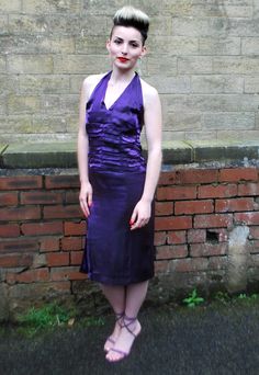 1980s Vintage Purple Shimmer Cocktail Dress Size 8/10, Vintage Dress Be ready to party in this purple shimmering cocktail dress from the 1980s. Halterneck style with intricate front rouching and straight shape with front split. Non stretch and fully lined with back zip fastening. Just add heels and you're good to go.  Colour - Purple Material - Polyester Brand - N/A Condition - Very good vintage condition Measurements: Bust - 86cm / 34"   Waist - 71cm / 28" Hips - 86cm / 34"  Length - 91cm / 36" 80s Dress, Vintage Purple, Dress Evening, Model Pictures, 1980s Vintage, Dress Party, Vintage Dress, Dress Clothes For Women, Unique Vintage