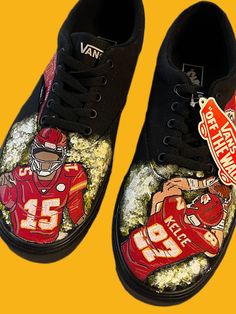 *CUSTOM DESIGNS **ANY TEAM/ANY PLAYER(S) Custom Shoes  These shoes are perfect for any occasion and makes a great gift! :) I paint all designs on Vans sneakers. You choose the shoe color, style, and design.  Typically, I paint designs on the white slip-ons, but I will gladly paint on any color they have available. I will also paint on the sides of Converse shoes if you prefer that style. :)  Converse are a little more expensive, so please be sure to select the style of shoe you would like when y Custom Sneakers With Artwork For Sports, Custom Artwork Sporty Sneakers With Round Toe, Custom Low-top Sneakers With Artwork For Sports, Sporty Custom Artwork Sneakers With Round Toe, Custom Artwork Low-top Sneakers For Sports, Sporty Custom Artwork Low-top Sneakers, Custom Low-top Sneakers With Red Sole, Vans Custom, Style Converse