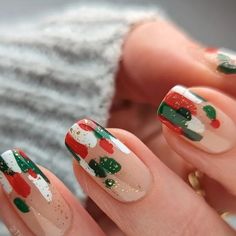 Tessa | DIY Nail Art on Instagram: "Holiday Abstract ❤️✨💚 I love how this design can easily be modified to fit any season. Have you tried this one yet? • • • Polish: @orly Rose-Colored Glasses, Regal Pine, Forever and Evergreen, Velvet Ribbon @kbshimmer White Here White Now @ilnp Karma, Glass Candy Top Coat • • #nails #nailart #abstractnails #christmasnails #holidaynails Abstract Christmas nails, easy nail art, diy manicure, holiday mani" Striped Christmas Nails, Christmas Glass Nails, Christmas Abstract Nails, Christmas Nails Abstract, Christmas Colour Nails, Christmas Season Nails, Abstract Christmas Nails, Retro Christmas Nails, Blue Christmas Nails