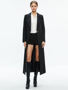 Theo Notch Collar Coat In Black Staple Wardrobe, Leather Jumpsuit, Embellished Collar, Collar Coat, Alice And Olivia, Collared Coat, Long Blazer, Kick Flares, Notch Collar