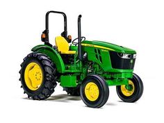 a green tractor with yellow wheels on a white background