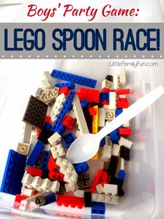 lego party game with spoon in it and text overlay that says lego spon race