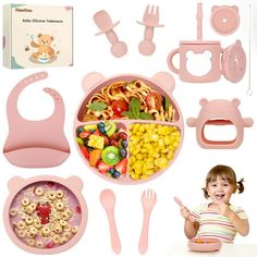 a child's play food set with utensils, spoons and forks