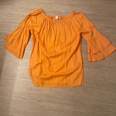 Never Worn; Great Condition; Airy And Light; Great With Blue Jeans Or Shorts And Sandals Summer Orange Cotton Blouse, Orange Cotton Blouse For Summer, Orange Stretch Summer Tops, Casual Orange Stretch Blouse, Casual Stretch Orange Blouse, Casual Orange Cotton Blouse, Fitted Casual Orange Blouse, Fitted Orange Casual Blouse, Spring Cotton Orange Blouse