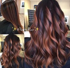 Dark Brown Hair With Red And Blonde Highlights, Tiger Eye Hair Color, Highlights For Dark Brown Hair, Highlights For Brunettes, Summer Hair Highlights, Brunette Hair With Highlights, Brunette Balayage Hair, Red Highlights, Brown Hair Balayage