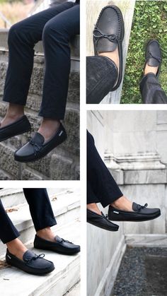 Black Leather Plain Toe Boat Shoes, Black Leather Boat Shoes With Leather Sole, Black Leather Boat Shoes Plain Toe, Leather Plain Toe Outdoor Loafers, Leather Plain Toe Loafers For Outdoor, Black Moc Toe Boat Shoes With Rubber Sole, Black Suede Moccasins With Moc Toe, Outdoor Leather Loafers With Stitched Sole, Black Leather Casual Moccasins