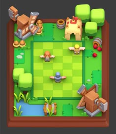 an overhead view of a game with many objects