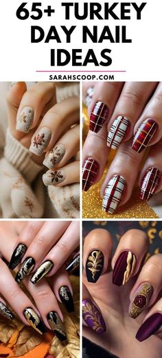 🎃 Uñas de Halloween Inspiradas en Películas de Terror Clásicas 🎃 November Nails Turkey, Acyrilics Nails Thanksgiving, Fall Nail Colors With Design, Pilgrim Nail Art, November Nail Ideas Dip Powder, Cross Stitch Nails, Nail Design Thanksgiving, Fun Thanksgiving Nail Designs, Pretty Thanksgiving Nails