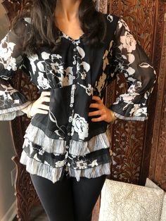 Kaftan Tops, Black Floral Top, Sleeves Blouse, Boho Blouse, Summer Blouses