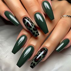 100 Stunning Green Nails Ideas to Elevate Your Manicure Game - Style Zuri Safari Green Nails, Nails For Safari, Green Cheetah Nails, Green Cheetah Print Nails, Safari Nails Designs, Army Green Cheetah Nails, Green And Lepord Nails, Green Nails Animal Print, Green With Cheetah Print Nails