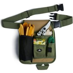 an image of a tool bag with tools in it on a white background and clippings attached to the pocket