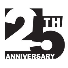 the 25th anniversary logo is shown in black and white