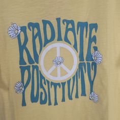 Wildfox Radiate Positivity Sunflower And Peace Sign Tee Shirt New With Tags Approximate Measurements Laying Flat Size Small Underarm To Underarm 20 Inches From Shoulder Seam To Bottom Front Hem 25 Inches Size Large Underarm To Underarm 22 Inches From Shoulder Seam To Bottom Front Hem 23 Inches Size Xl Underarm To Underarm 25 Inches From Shoulder Seam To Bottom Front Hem 23 Inches Size Xxl Underarm To Underarm 26 Inches From Shoulder Seam To Bottom Front Hem 24 Inches Inv A Retro Yellow Slogan Tops, Retro Yellow Tops With Slogan, Retro Yellow T-shirt With Slogan, Yellow Retro T-shirt For Summer, Trendy Yellow Slogan Tops, Casual Yellow Slogan Top, Trendy Yellow Top With Text Print, Yellow Slogan T-shirt For Summer, Casual Yellow T-shirt With Sunflower Print