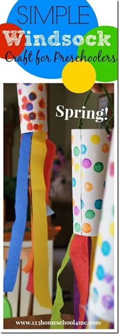 an advertisement for the spring school project with colorful paper streamers and polka dots on them