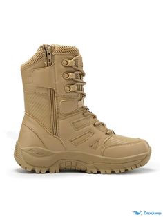 OrcaJump - Outdoor Mountaineer Boots - Durable and Breathable Hiking Boots for Camping and Hiking Wear-resistant Khaki Boots For Outdoor Work, Khaki Combat Style Lace-up Hiking Boots, Adventure Boots With Reinforced Toe, Khaki Waterproof Lace-up Hiking Boots, Khaki Lace-up Waterproof Hiking Boots, Combat Waterproof Boots With Reinforced Toe In Khaki, Khaki Desert Boots With Reinforced Toe For Outdoor Activities, Combat Style Khaki Waterproof Boots With Reinforced Toe, Khaki Desert Boots With Reinforced Toe For Outdoor