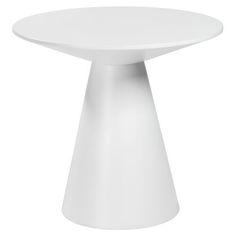 a white table with a round top on an isolated surface, viewed from the side