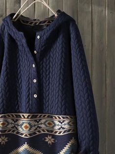 Deep Blue Long Sleeve Cotton-Blend Hoodies Bohemian Blue Long Sleeve Sweater Coat, Bohemian Blue Hooded Outerwear, Washed Blue Cotton Long Sleeve Hoodie, Oversized Plaid Shirts, Blue Moisture-wicking Long Sleeve Hoodie, Bohemian Long-sleeved Cardigan With Pockets, Plaid Cardigan, Floral Lace Tops, Cotton Coat