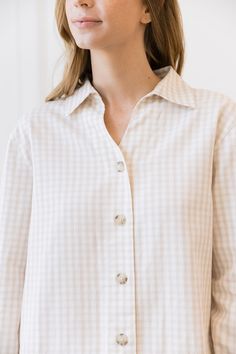 Relaxed yet elegant, our Long Sleeve Button Down is the perfect addition to your capsule wardrobe. Made from our unique blend of tencel and linen, our button down is naturally breathable and soft, perfect for year-round styling. Wear it tucked in to our Cozy Earth Coastal Comfort pant or untucked for a free-moving, lived-in silhouette. Women's Cozy Earth Coastal Comfort Long Sleeve Shirt Button Down in Sunkissed Gingham (Size: XX-Large) - Cozy Earth Chic Plaid Blouse For Daywear, Gingham Long Sleeve Work Shirt, Gingham Long Sleeve Shirt For Work, Gingham Long Sleeve Workwear Shirt, Gingham Long Sleeve Shirt For Workwear, Long Sleeve Gingham Shirt For Work, Chic Plaid Cotton Shirt, Relaxed Fit Plaid Blouse For Daywear, Relaxed Fit Plaid Shirt For Daywear