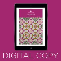 an ipad with the text digital copy on it, and a photo of a flowered quilt