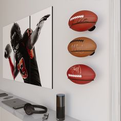 SPORTA Football Ball Rack for Wall - Set of 2 - Black - Wallniture Sports Themed Bedroom, Football Room Decor, Boy Sports Bedroom, Football Bedroom, Sports Room Decor, Football Rooms, Sport Bedroom, Boys Bedroom Makeover