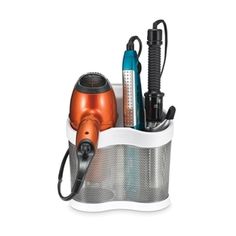 Keep hair styling tools and tangled cords safely out of the way with this compact storage solution. Its stainless-steel mesh and high-heat silicone design allows for safe  worry-free cooling of just used appliances. Styling Stations, Towel Rod, Hair Tool, Cord Storage, Stainless Steel Mesh, Compact Storage, Tool Holder, Steel Mesh, Storage Bin