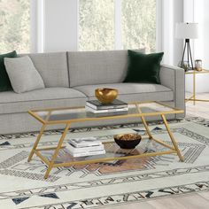 a living room scene with focus on the coffee table