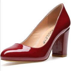 Nwt Castamere Women's High Heels Round Toe Pump In Patent Wine (Burgundy) Slip On Block Heel 3.2 Inches Or 8cm Heel Height Rubber Sole Man Made Material Imported Red Block Heels For Formal Occasions, Red Heels With Padded Heel For Fall, Red Court Shoes For Fall, Burgundy Patent Leather Heels With Closed Toe, Red Patent Leather Heels For Fall, Red Fitted Block Heel Shoes, Burgundy Heels With Round Toe, Burgundy Round Toe Heels For Work, Red Formal Block Heels With Padded Heel