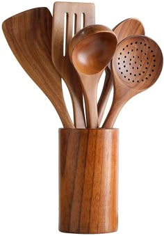 wooden utensils and spoons in a holder